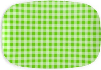 Serving Platters: Gingham Checker - Green Serving Platter, Green