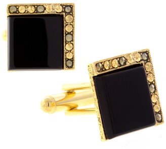 Jewelry 14K Gold Plated Onyx Square Cufflinks