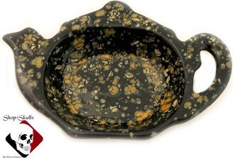 Teapot Shape Tea Bag Caddy in Cosmic Burst Glaze, Small Spoon Rest Witchy Decor Haunted Halloween Fun Decoration By Texas Ceramics