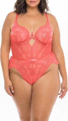 Plus Size Scallop Lace Halter neck Strap Teddy with Open Back Details