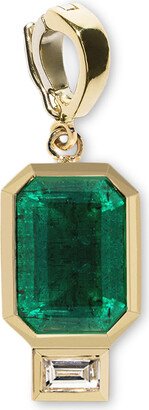 Large Emerald and Baguette Diamond Charm in Yellow Gold