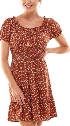 As You Wish Juniors' Cutout Tie-Back Dress - Peach/Ivory