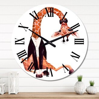 Designart 'Cute Lovely Watercolor Giraffe With Frock Coat' Children's Art wall clock