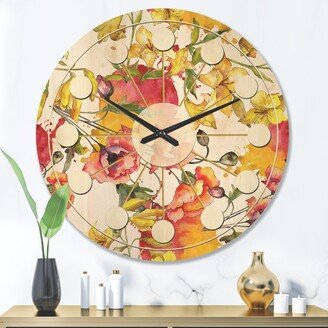 Designart 'Retro Poppies IV' Mid-Century Modern Wood Wall Clock