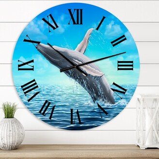 Designart 'Humpback Whale Jumping' Farmhouse wall clock