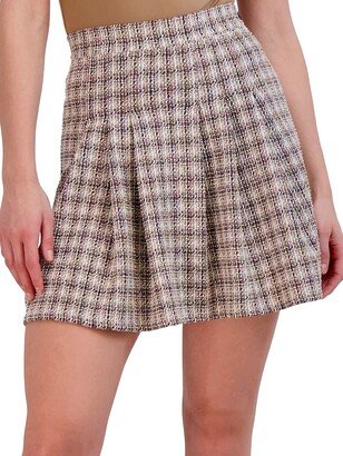 Ookie & Lala Inverted Pleat Tweed Flared Mini Skirt