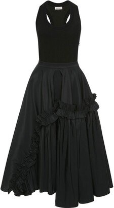 Hybrid Ruffle-Trim Midi Dress