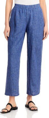 Petites Womens Linen Cropped Ankle Pants