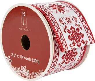 Northlight Red and White Knit Pattern Wired Craft Christmas Ribbon 2.5