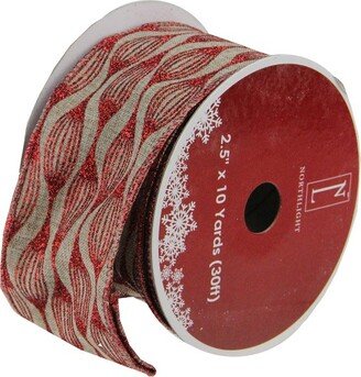 Northlight Brown and Red Glittered Christmas Wired Craft Ribbon 2.5