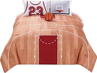 3 Piece Polyester Twin Comforter Set with Basketball Court Print, Multicolor