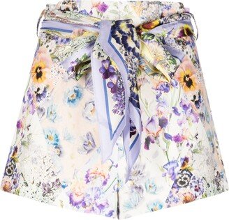 Tama floral-print belted shorts