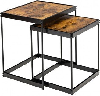 Set of 2 Modern Nesting Tables with Sturdy Steel Frame for Living Room-Rustic Brown - 20 x 16.5 x 23