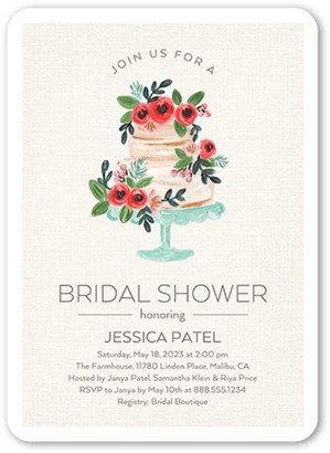 Bridal Shower Invitations: Decorative Cake Bridal Shower Invitation, Beige, 5X7, Standard Smooth Cardstock, Rounded