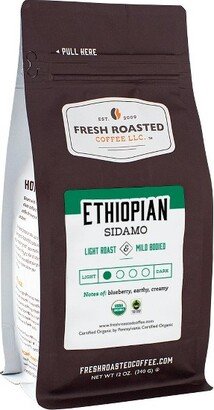 Fresh Roasted Coffee, Organic Ethiopian Sidamo Coffee, Medium Roast Whole Bean - 12oz