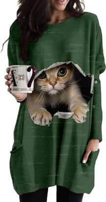 ZOCAVIA Women's Cute Black Cat Sweatshirts Dress Lightweight Pullover Tunic Comfortable Oversized Sweatshirt Womens Fall Dresses 2023