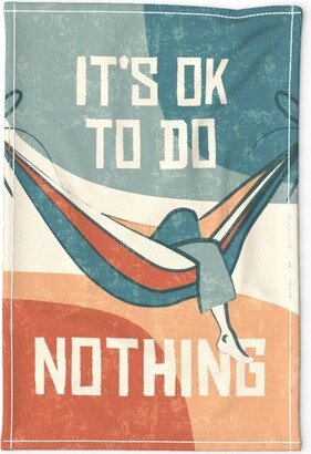 Relax Tea Towel - It's Ok To Do Nothing By Heidi-Abeline Retro Orange Blue Motivational Quote Linen Cotton Canvas Spoonflower