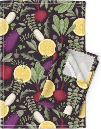 Vegetable Garden Tea Towels | Set Of 2 - Vegetables & Herbs By Serinehel Modern Botanical Colorful Linen Cotton Spoonflower