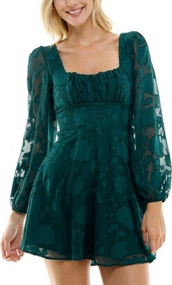 Juniors' Floral Jacquard Fit & Flare Dress