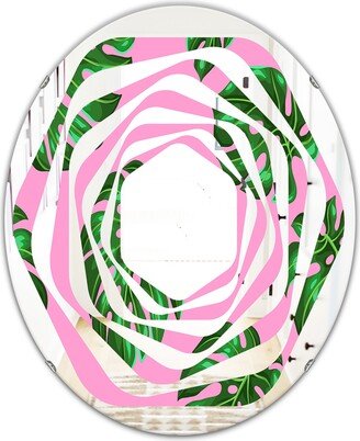 Designart 'Tropical Palm Leaves III' Printed Modern Round or Oval Wall Mirror - Whirl