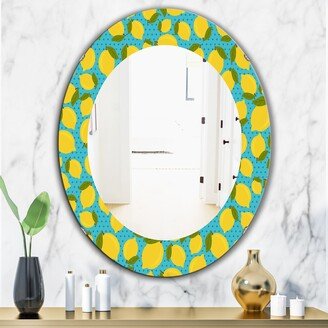 Designart 'Lemon Pattern' Printed Bohemian and Eclectic Oval or Round Wall Mirror - Blue