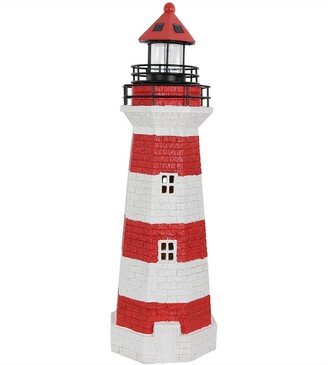 Sunnydaze Red Striped Solar Led Nautical Lighthouse Outdoor Light Decor