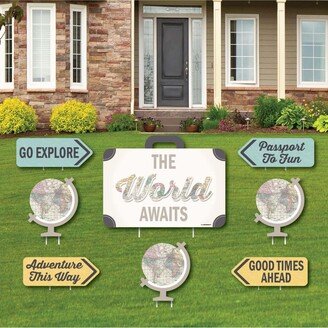 Big Dot Of Happiness World Awaits - Yard Sign & Outdoor Lawn Decor - Travel Yard Signs - Set of 8