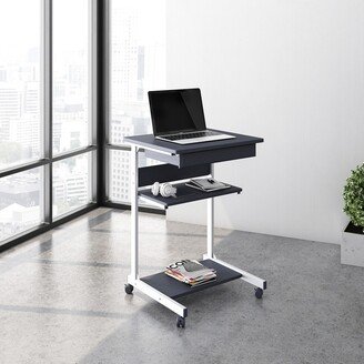 RASOO Rolling Laptop Cart , 4 Non Marking Nylon Casters , with Single Drawer and Two Shelves for Storage