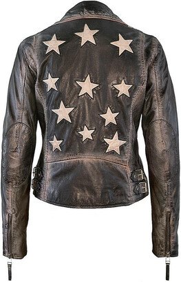 Christy Star Detail Leather Jacket, Vintage Black