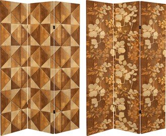 6 ft. Tall Double Sided Wood Inlay Pattern Canvas Room Divider