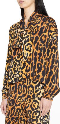 Leopardo Tie Long-Sleeve Blouse-AA