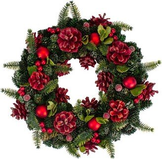 Northlight Red Pine Cones and Ornaments Christmas Wreath, 13