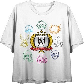 My Hero Academia Anime Character Faces & UA Symbol Juniors White Crop Top-XL