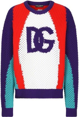 Colour-Block Perforated Knit Jumper