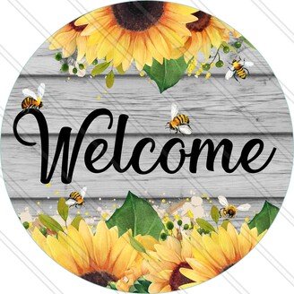 Welcome Sign - Sunflower Shiplap Bumble Bees Summer Metal