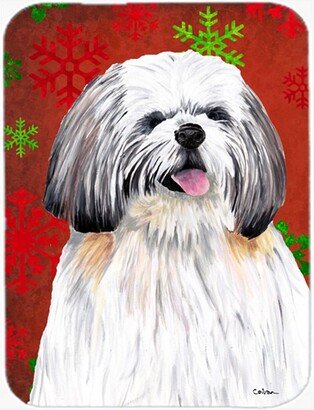 SC9423LCB Shih Tzu Red And Green Snowflakes Holiday Christmas Glass Cutting Board