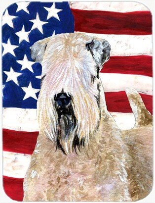 SS4019LCB USA American Flag With Wheaten Terrier Soft Coated Glass Cutting Board