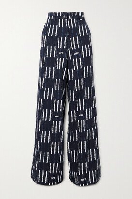 Printed Wool-crepe Straight-leg Pants - Blue