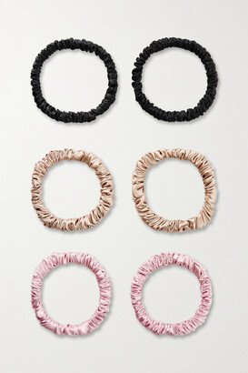 Set Of Six Skinny Silk Hair Ties - Pink