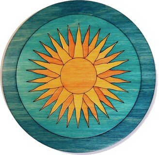 Sun in Splendor Waterproof Wooden Coaster, Original Hand-Colored With Homemade Ink. Combine Orders & Build Your Own Set Of 6 For A Free Case