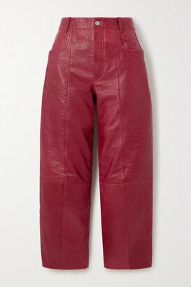 Berty Cropped Paneled Leather Pants - Burgundy