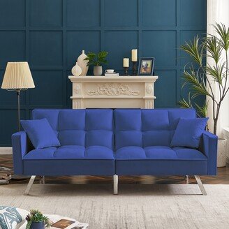 TOSWIN Velvet Futon Sofa Bed with Adjustable Backrest and Armrests