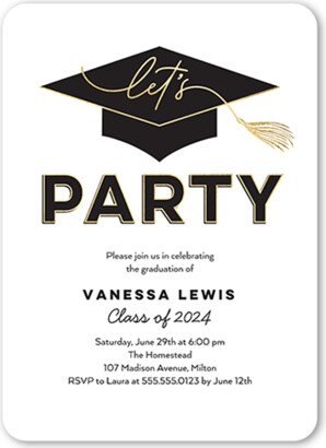 Graduation Invitations: Party Cap Graduation Invitation, White, 5X7, Standard Smooth Cardstock, Rounded