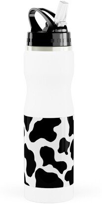 Photo Water Bottles: Cow Print - Black And White Stainless Steel Water Bottle With Straw, 25Oz, With Straw, Black