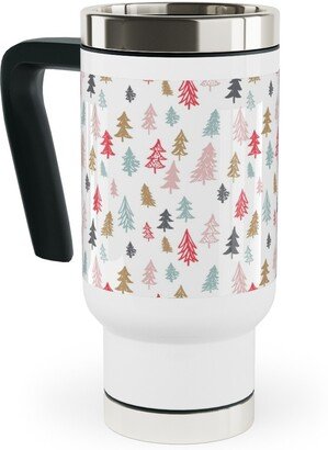 Travel Mugs: Forest Sketch - Red And Pink Travel Mug With Handle, 17Oz, Red