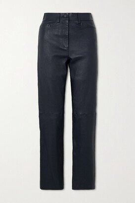 Teddy Leather Straight-leg Pants - Blue