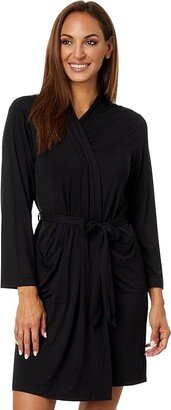 Malibu Collection(r) Soft Jersey Short Robe (Black) Women's Robe