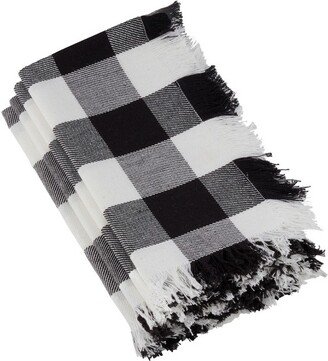 Saro Lifestyle Buffalo Plaid And Fringe Cotton Table Napkins (Set of 4), 20x20, Black