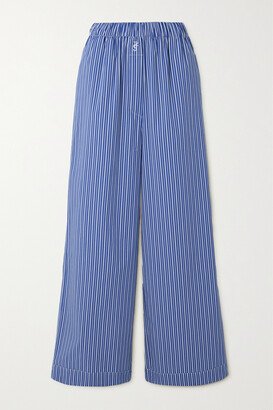 The Frankie Shop - Mirca Embroidered Striped Cotton-blend Poplin Wide-leg Pants - Blue