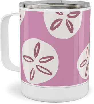 Travel Mugs: Sand Dollar Sea Shells Stainless Steel Mug, 10Oz, Pink